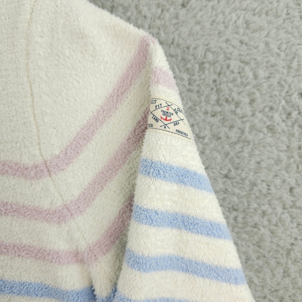 Joules Sweater Womens 12 White Pink Blue Striped Seaham Chenille Fleece Jumper - Picture 12 of 14